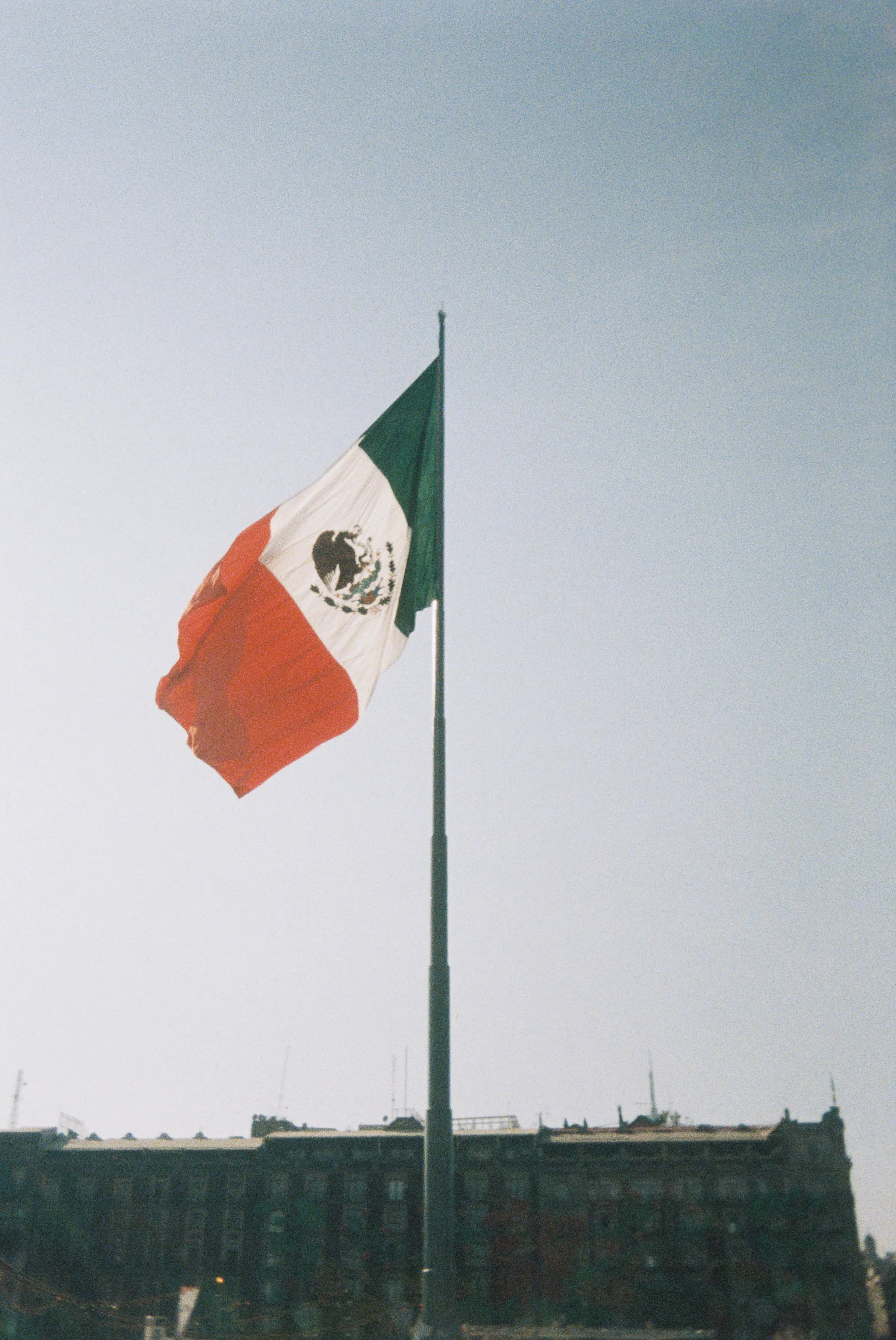 Mexican flag over the Zócalo